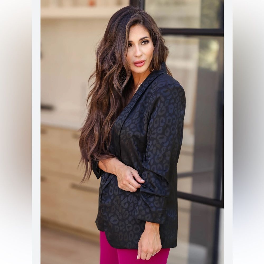 NWT PEACH Yarrow Blazer - LEOPARD Print Blazer, Black & Bronze, Sz: XXL